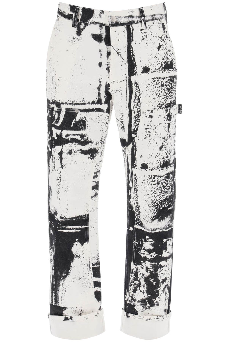 Alexander McQueen Fold Print Workwear Jeans White