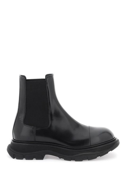 Alexander McQueen Chelsea Tread Brushed Leather Ankle Black