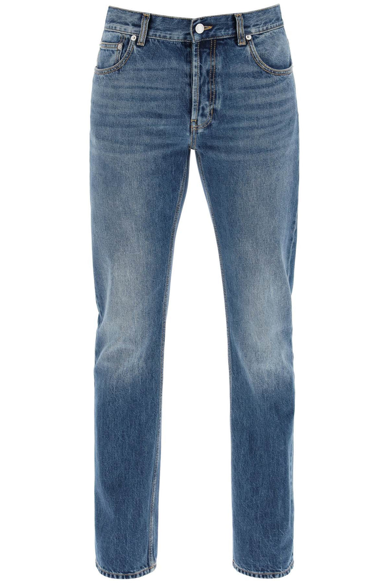 Alexander McQueen Straight Leg Jeans With Faux Pocket On The Back Blue