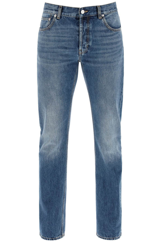 Alexander McQueen Straight Leg Jeans With Faux Pocket On The Back Blue