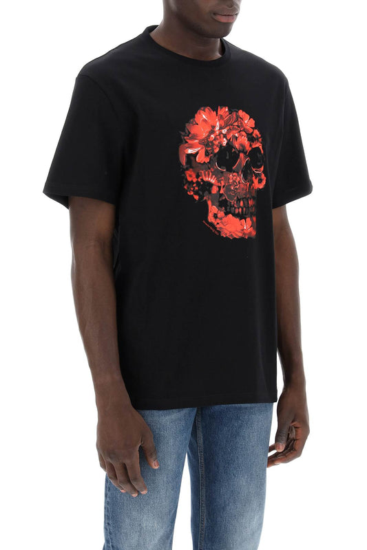Alexander McQueen Wax Flower Skull Printed T-Shirt Black