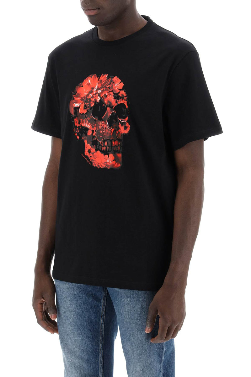 Alexander McQueen Wax Flower Skull Printed T-Shirt Black