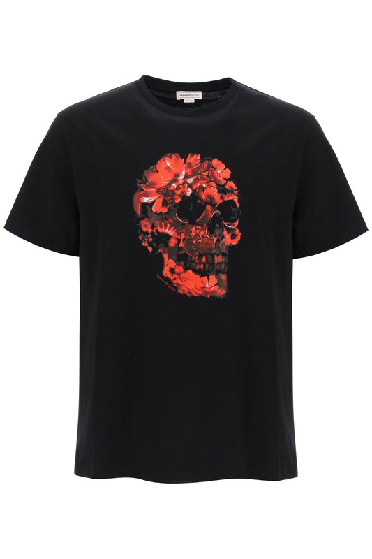 Alexander McQueen Wax Flower Skull Printed T-Shirt Black