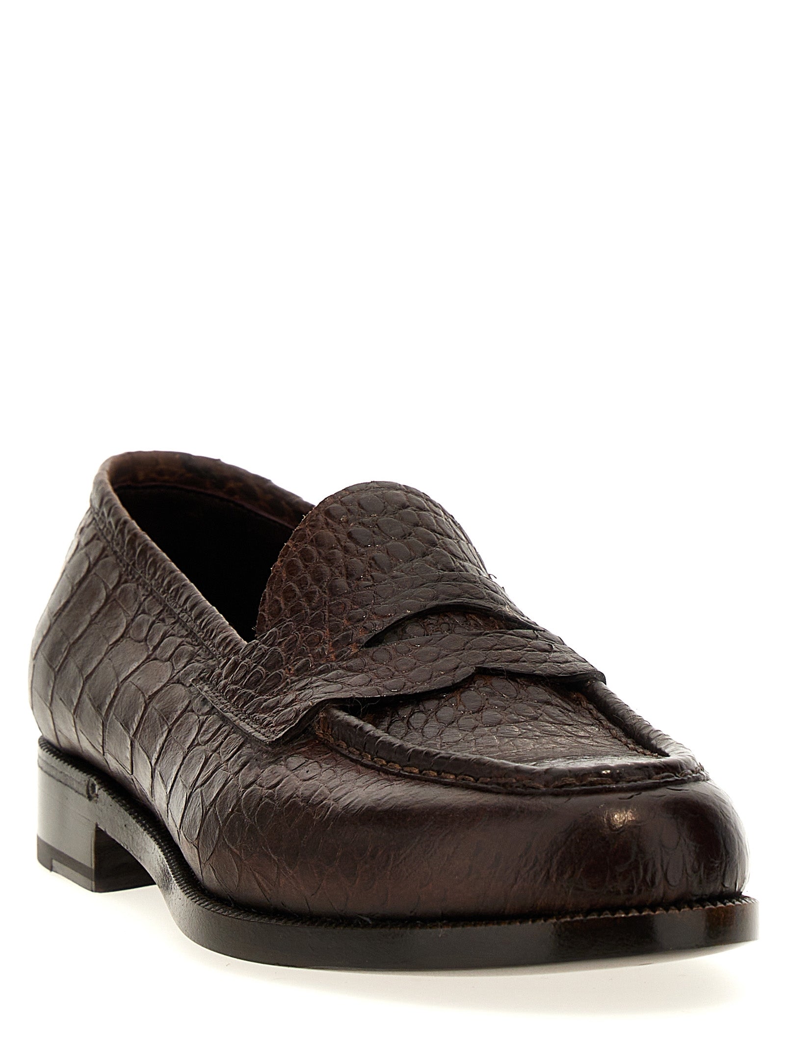 Lidfort Croc Print Leather Loafers