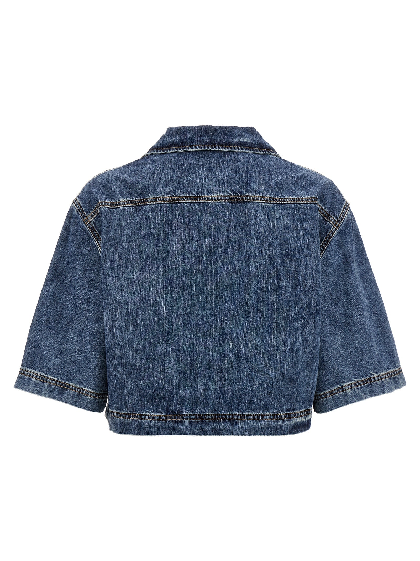 Mo5Ch1No Jeans Embroidery Cropped Shirt