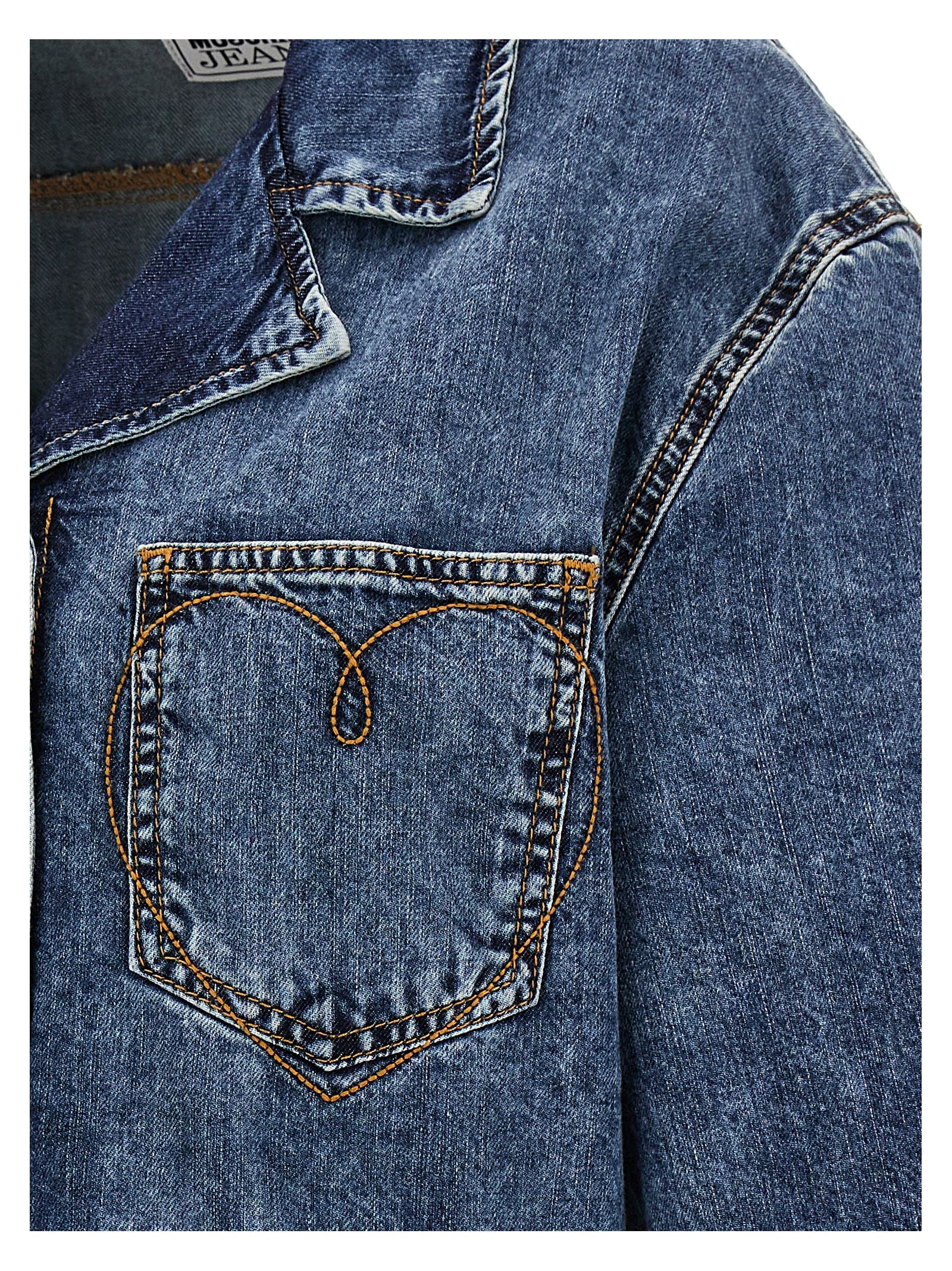 Mo5Ch1No Jeans Embroidery Cropped Shirt