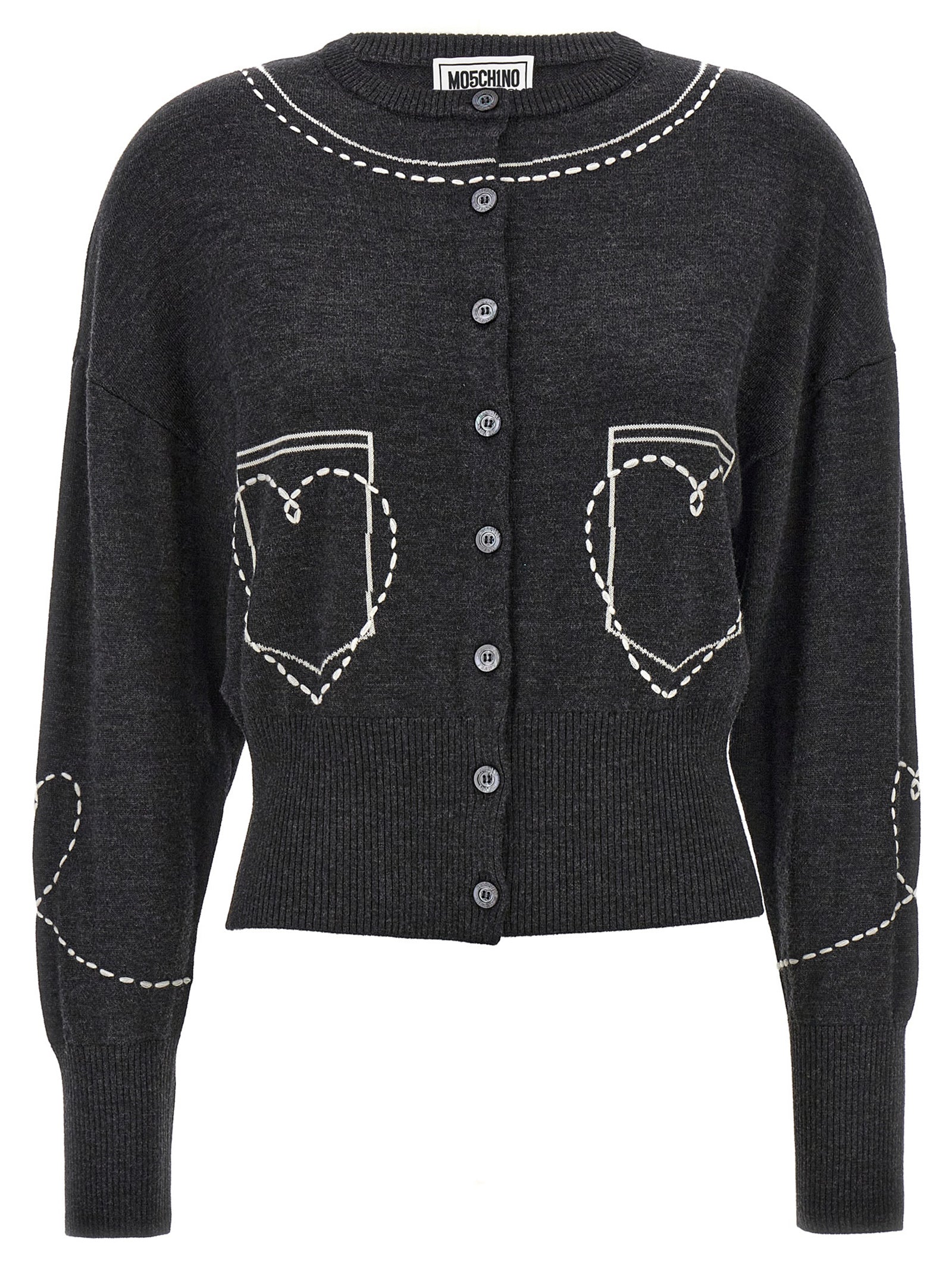 Mo5Ch1No Jeans Contrast Embroidery Cardigan