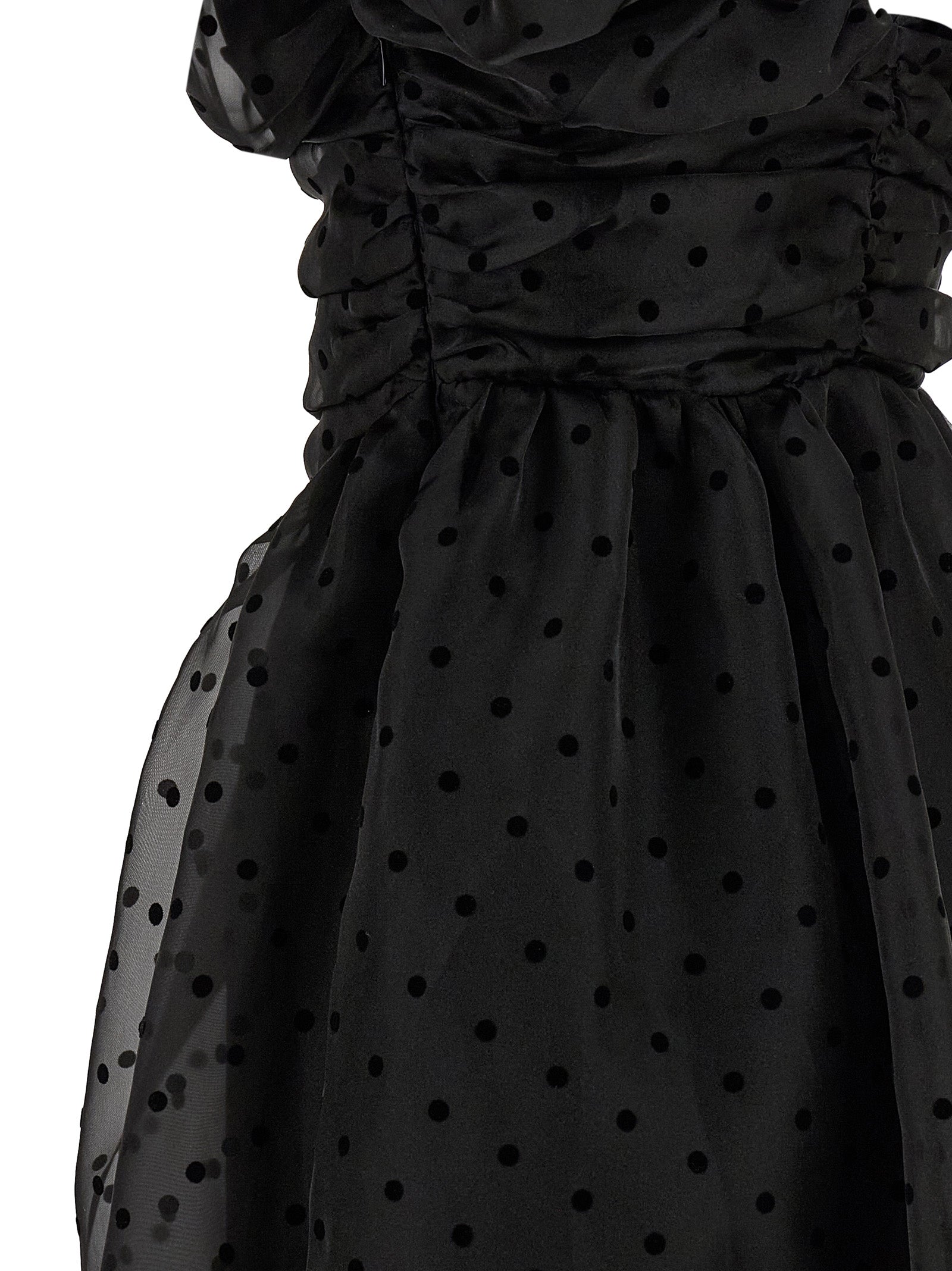 Ganni 'Black Organza Ruched' Dress