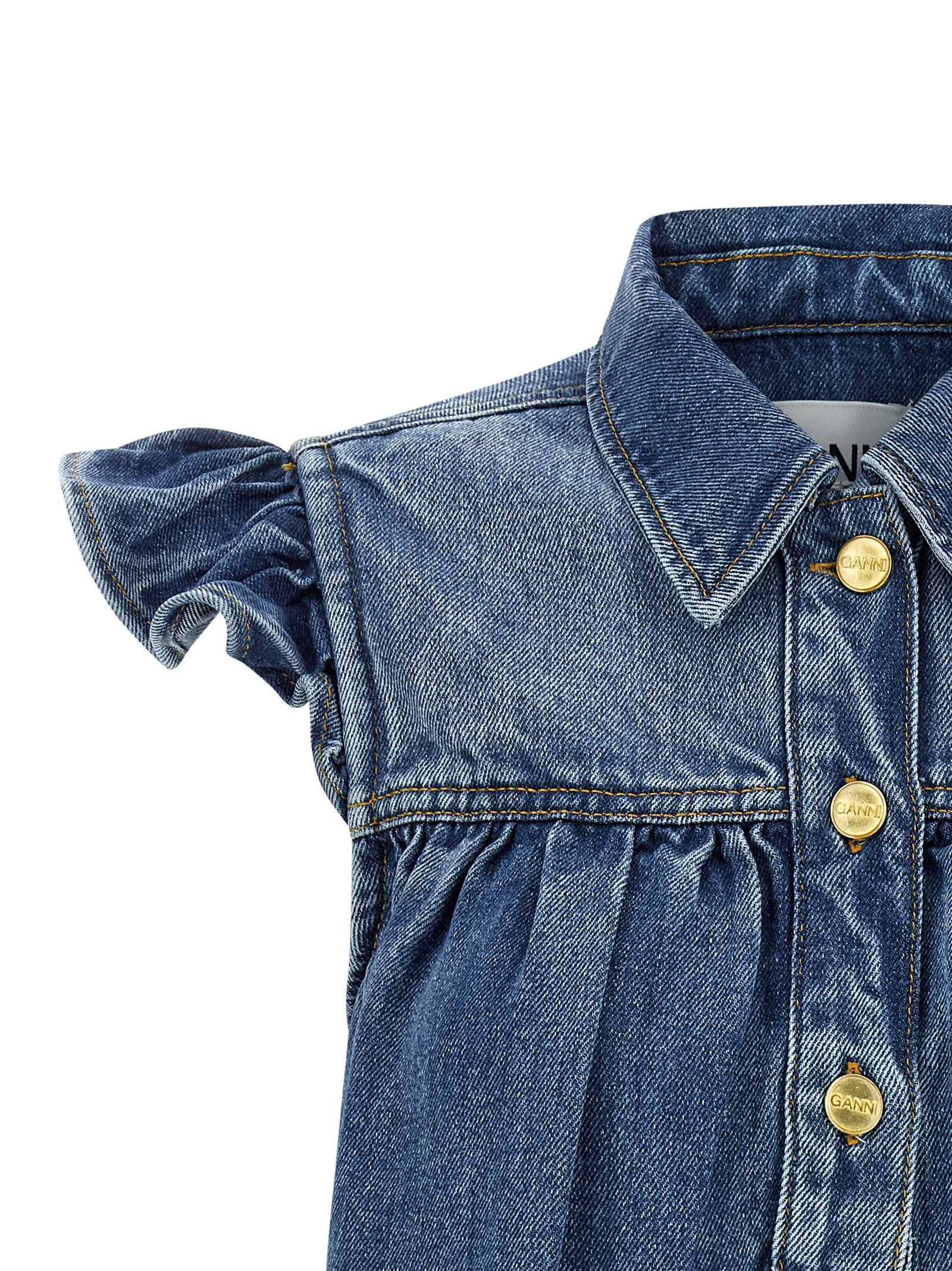 Ganni 'Denim Ruffle' Top