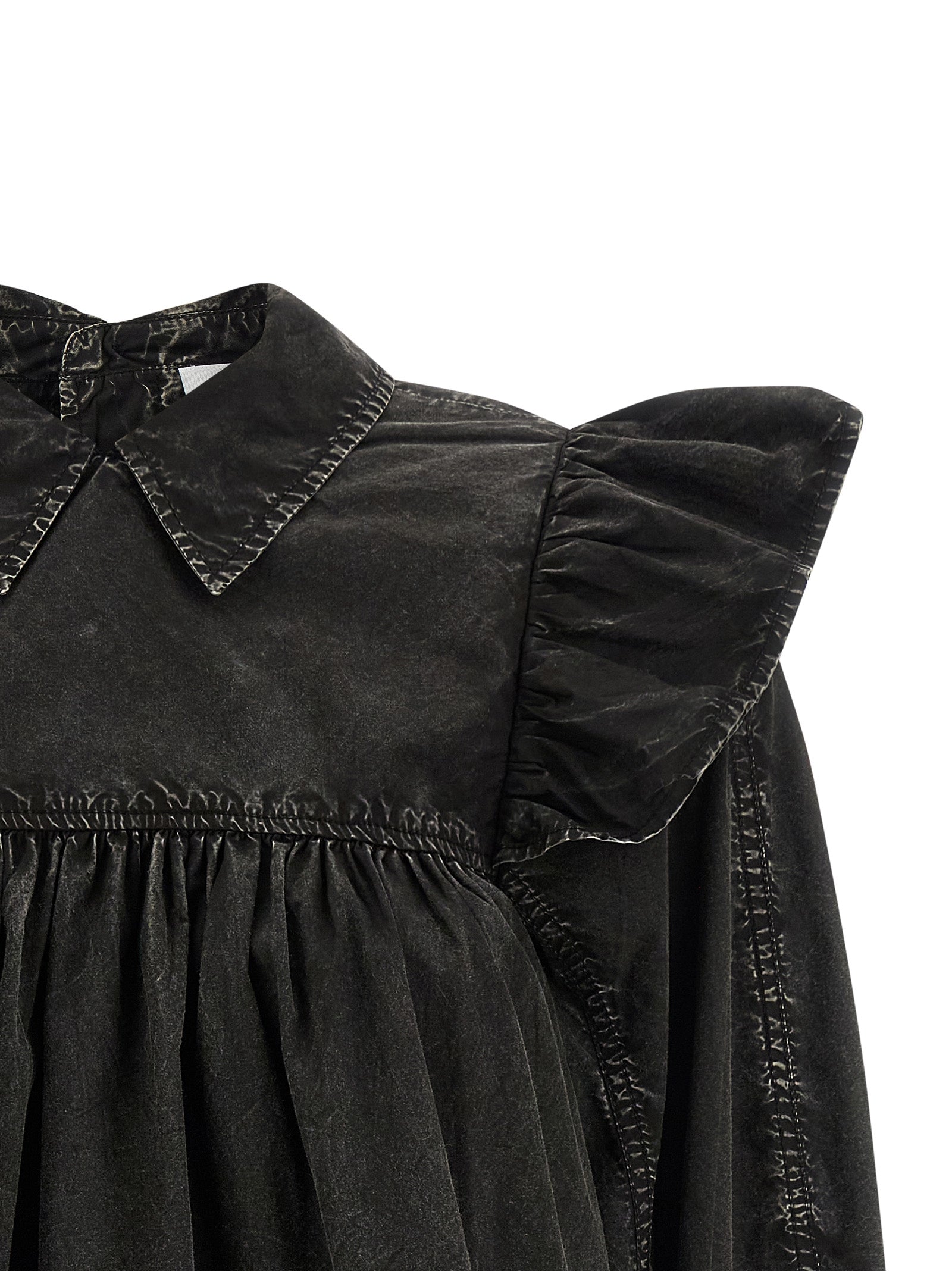 Ganni 'Black Washed Frill' Blouse