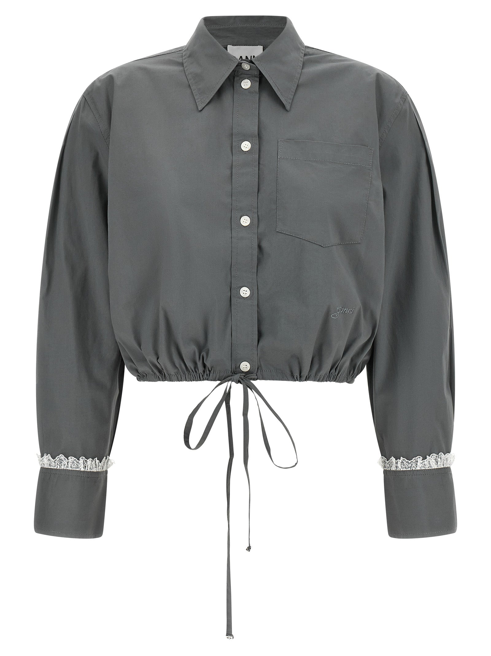 Ganni Cropped Shirt With Lace