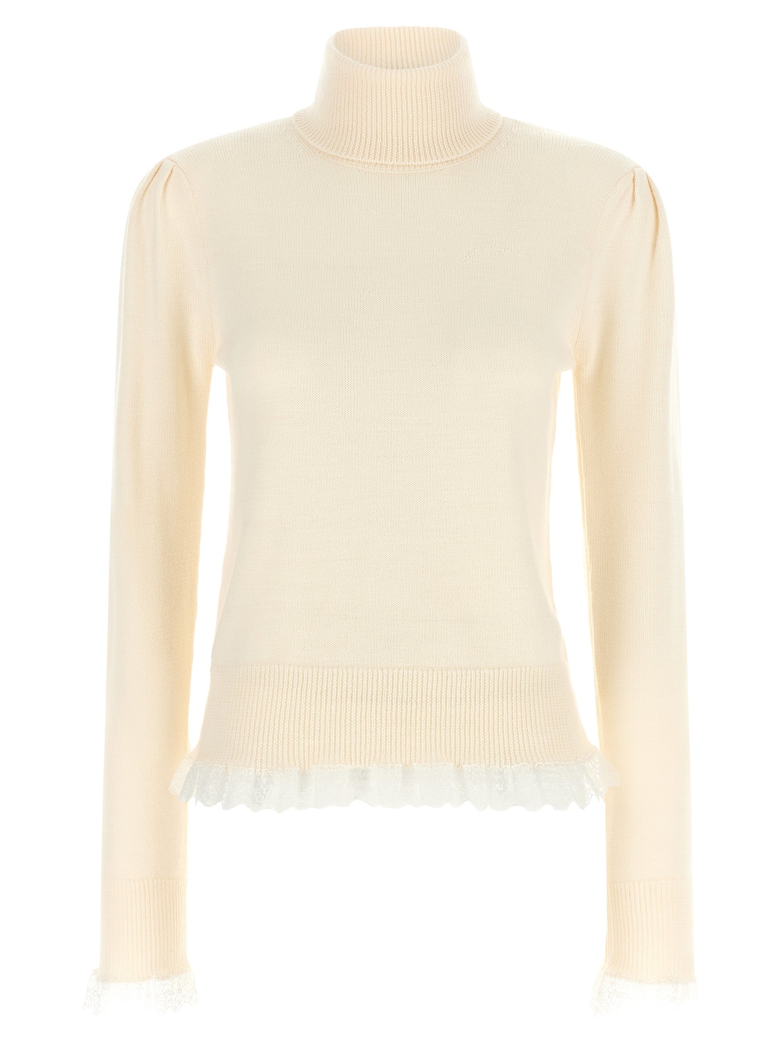 Ganni Ganni Turtleneck Sweater With Lace Trim