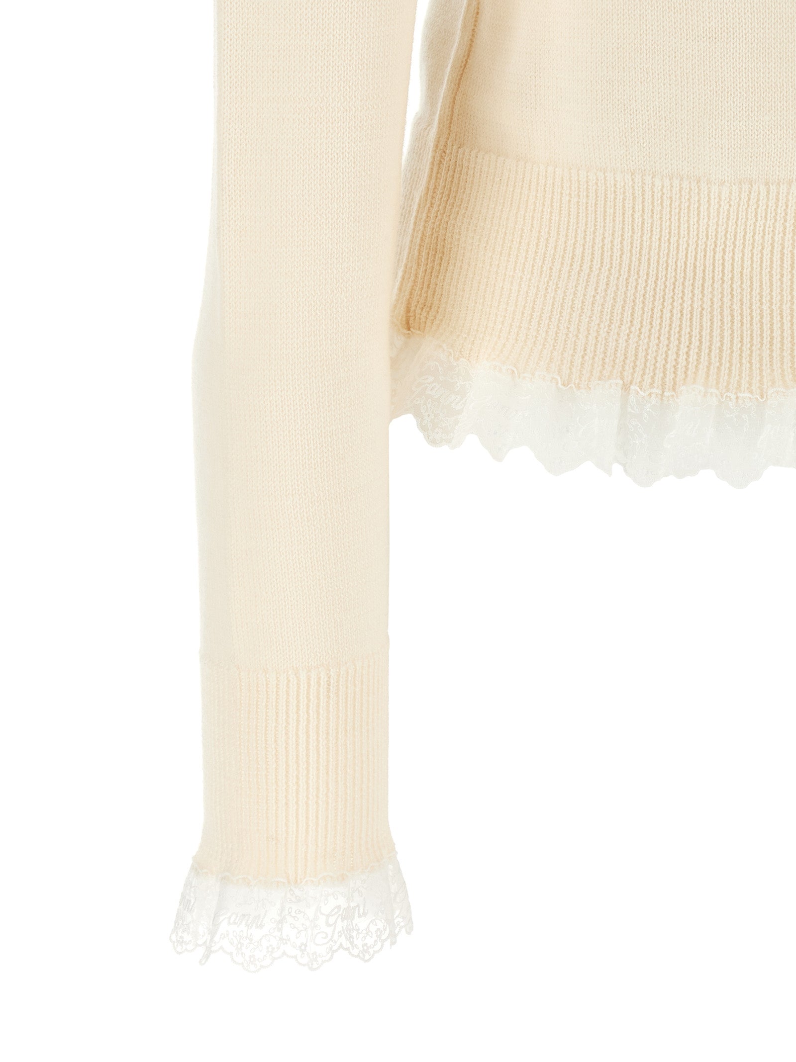 Ganni Ganni Turtleneck Sweater With Lace Trim