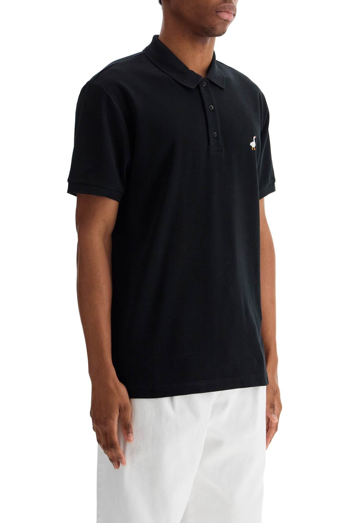 Moschino Men'S Black Cotton Polo With Duck Embroidery