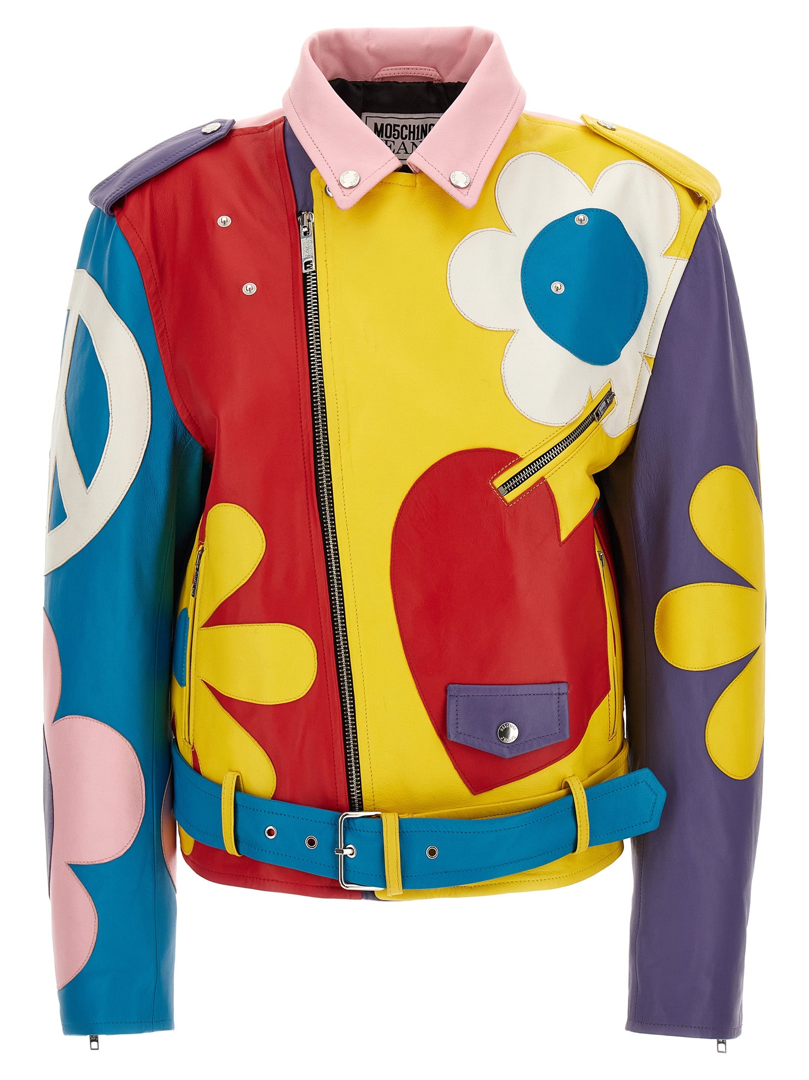 Mo5Ch1No Jeans Multicolor Biker Jacket