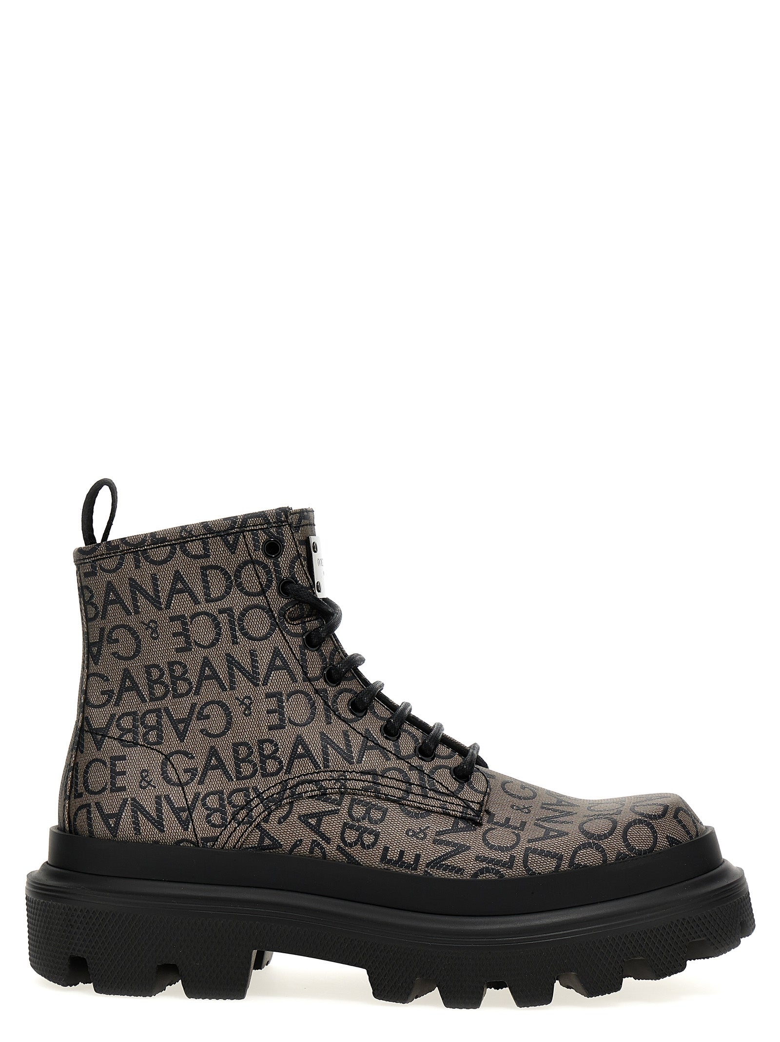 Dolce & Gabbana Jacquard Logo Combat Boots