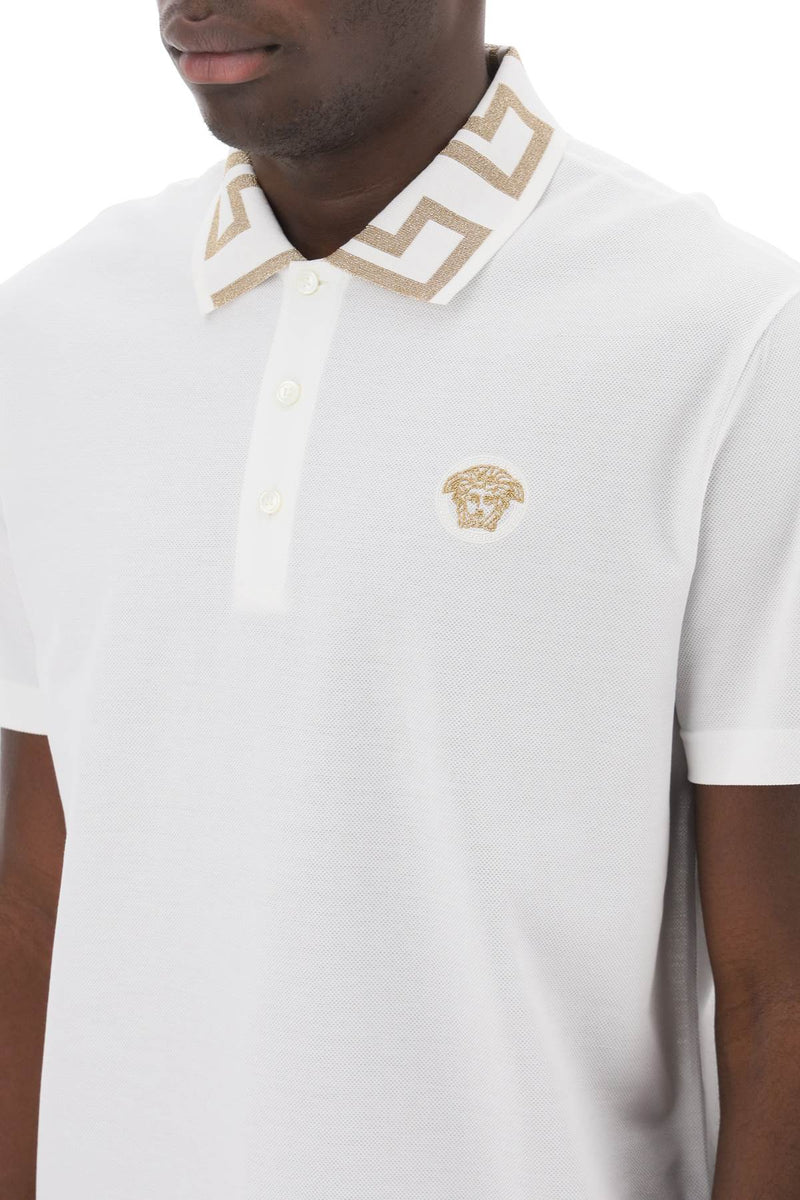 Versace Polo Shirt With Greca Collar White