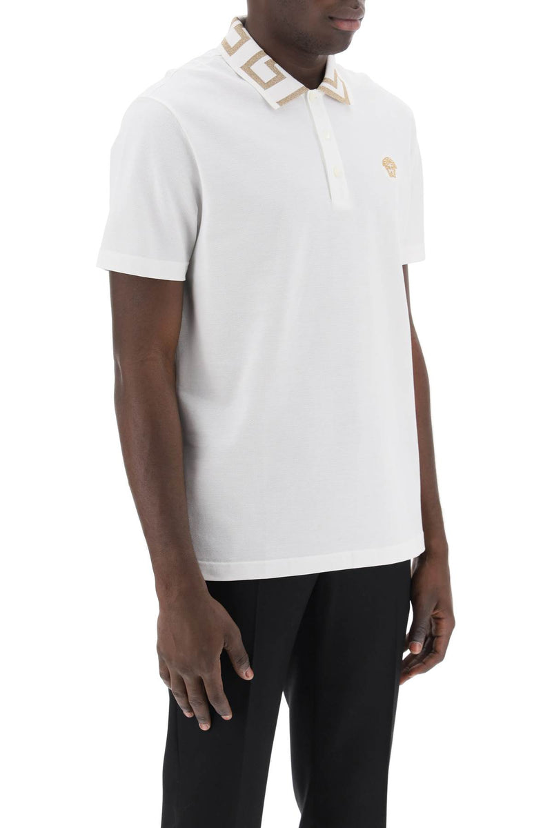 Versace Polo Shirt With Greca Collar White