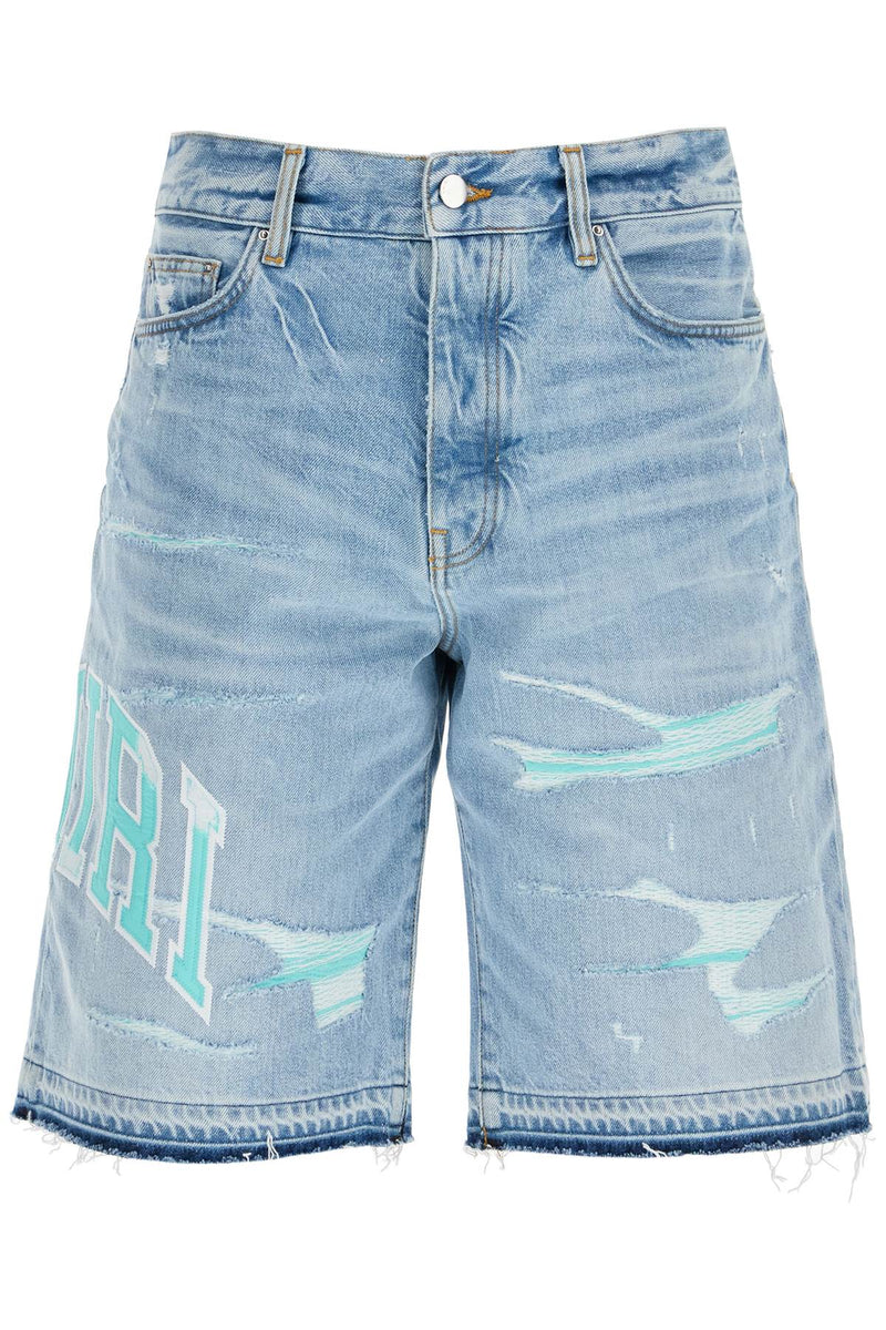 Amiri Denim Logo Varsity Bermuda Shorts Blue