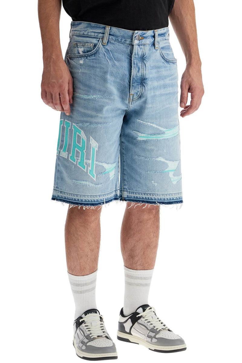 Amiri Denim Logo Varsity Bermuda Shorts Blue