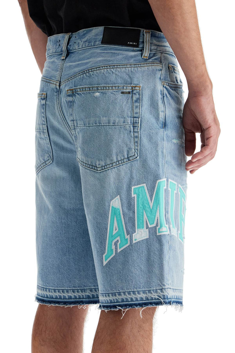 Amiri Denim Logo Varsity Bermuda Shorts Blue