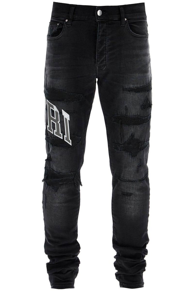 Amiri Skinny Jeans With Varsity Logo Black