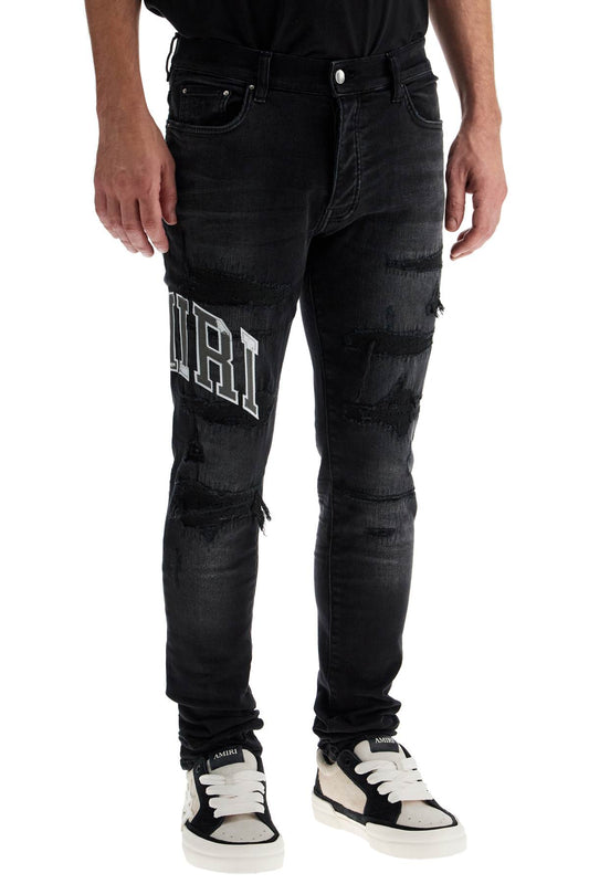 Amiri Skinny Jeans With Varsity Logo Black