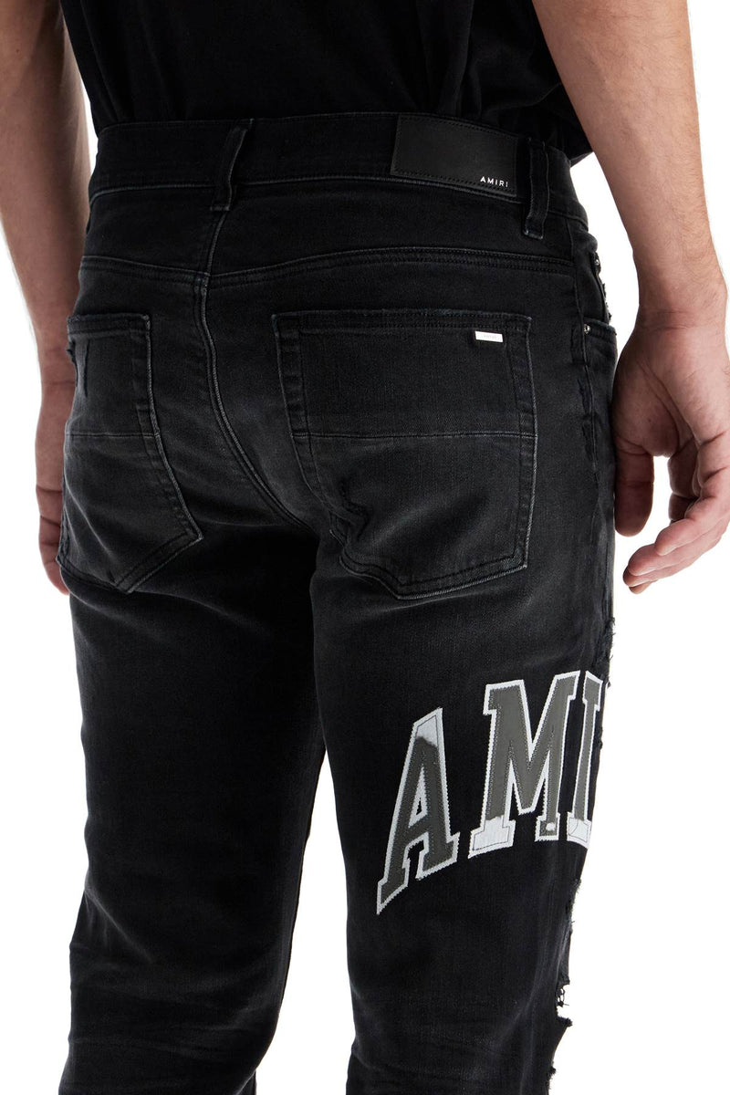 Amiri Skinny Jeans With Varsity Logo Black