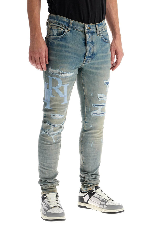 Amiri Leather Logo Jeans With Eight Words Blue