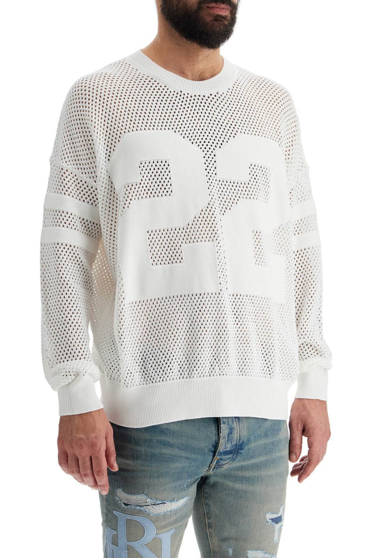 Amiri Neck Perforated Knit Sweater White