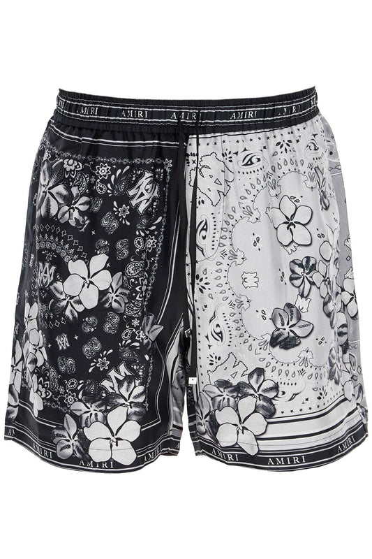 Amiri Silk Bandana Print Bermuda Shorts Grey