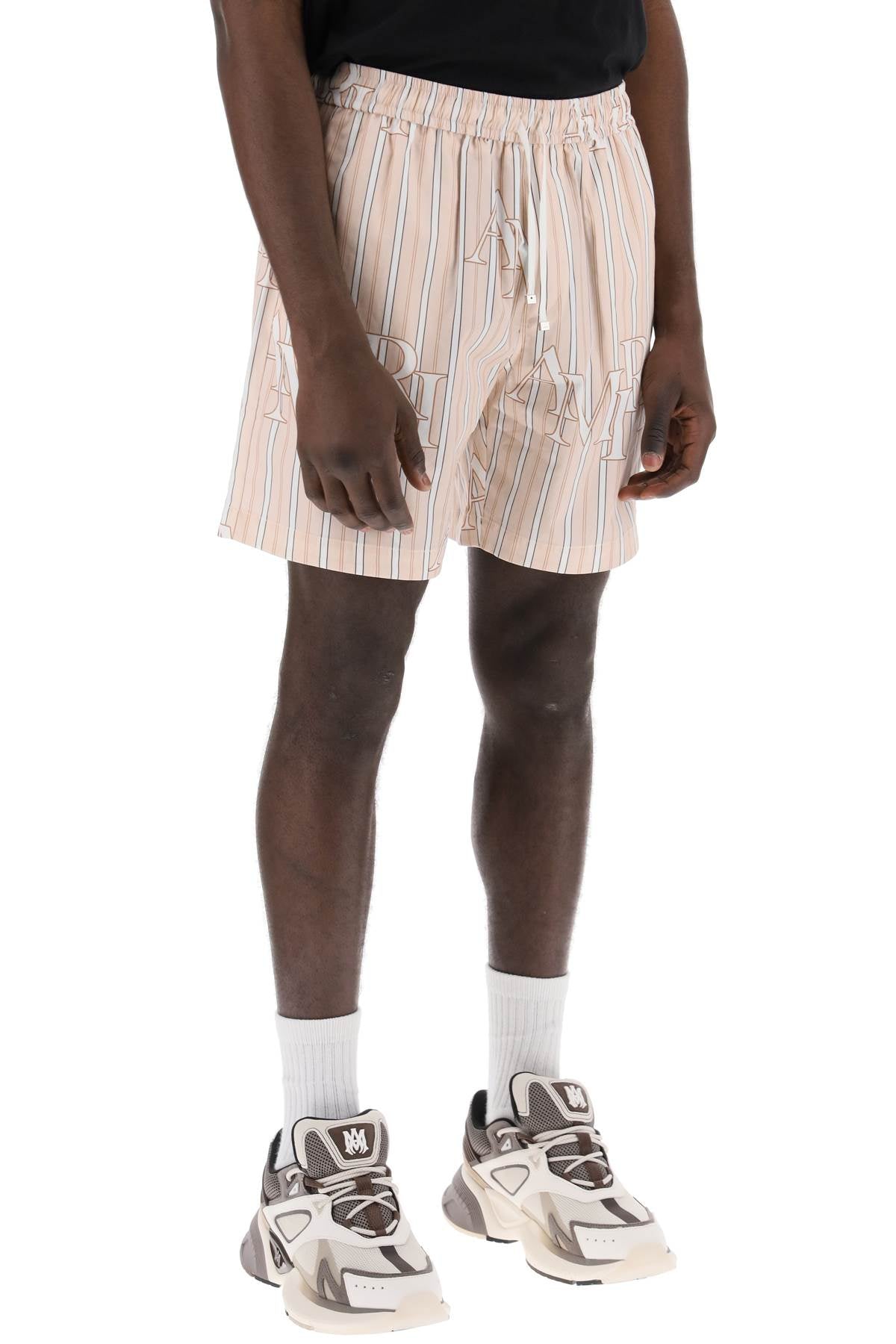 Amiri Stripe Technical Poplin Bermuda Shorts With Logo  Striped