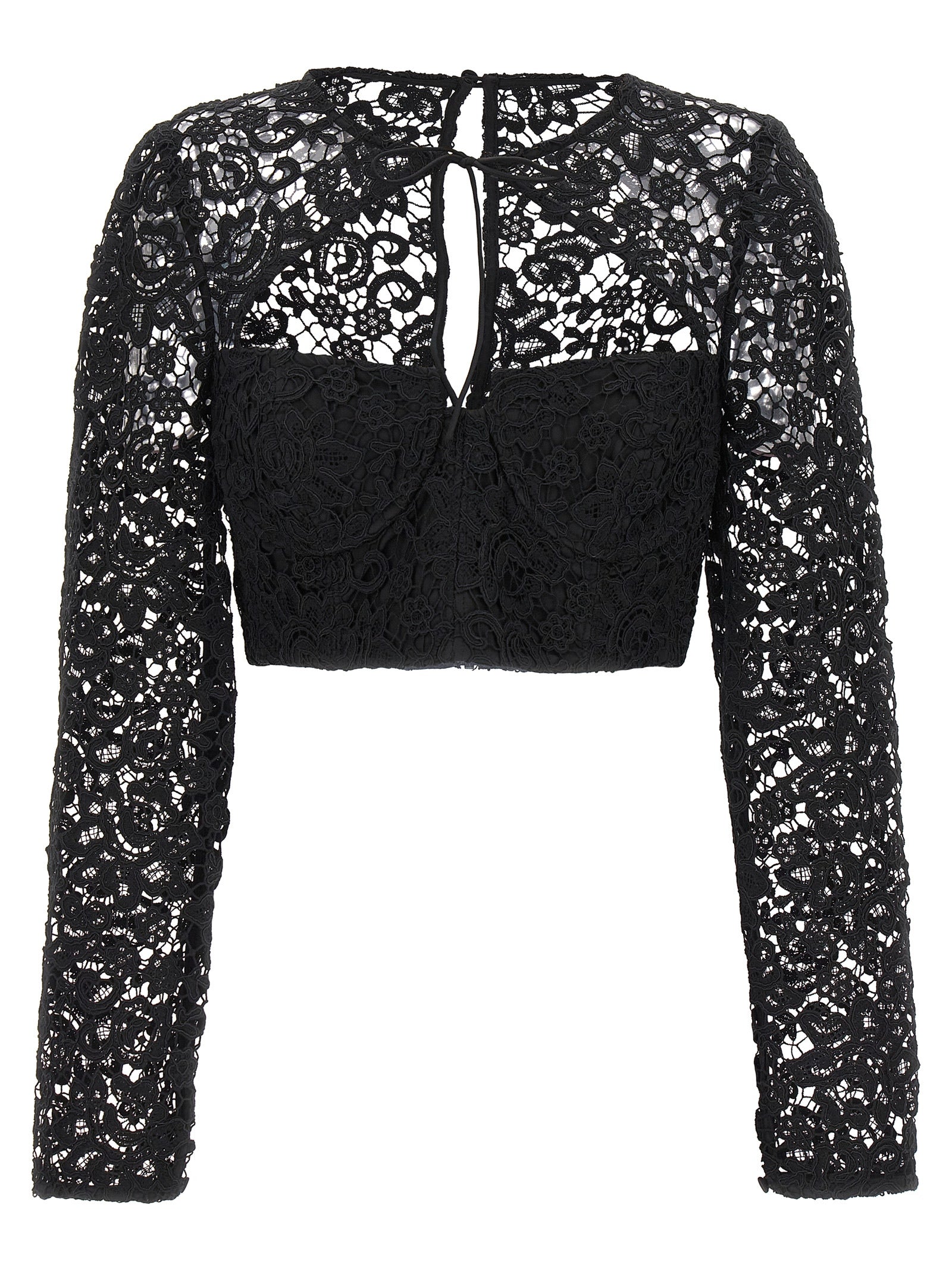 Self Portrait Top 'Black Lace Tie Neck Crop'