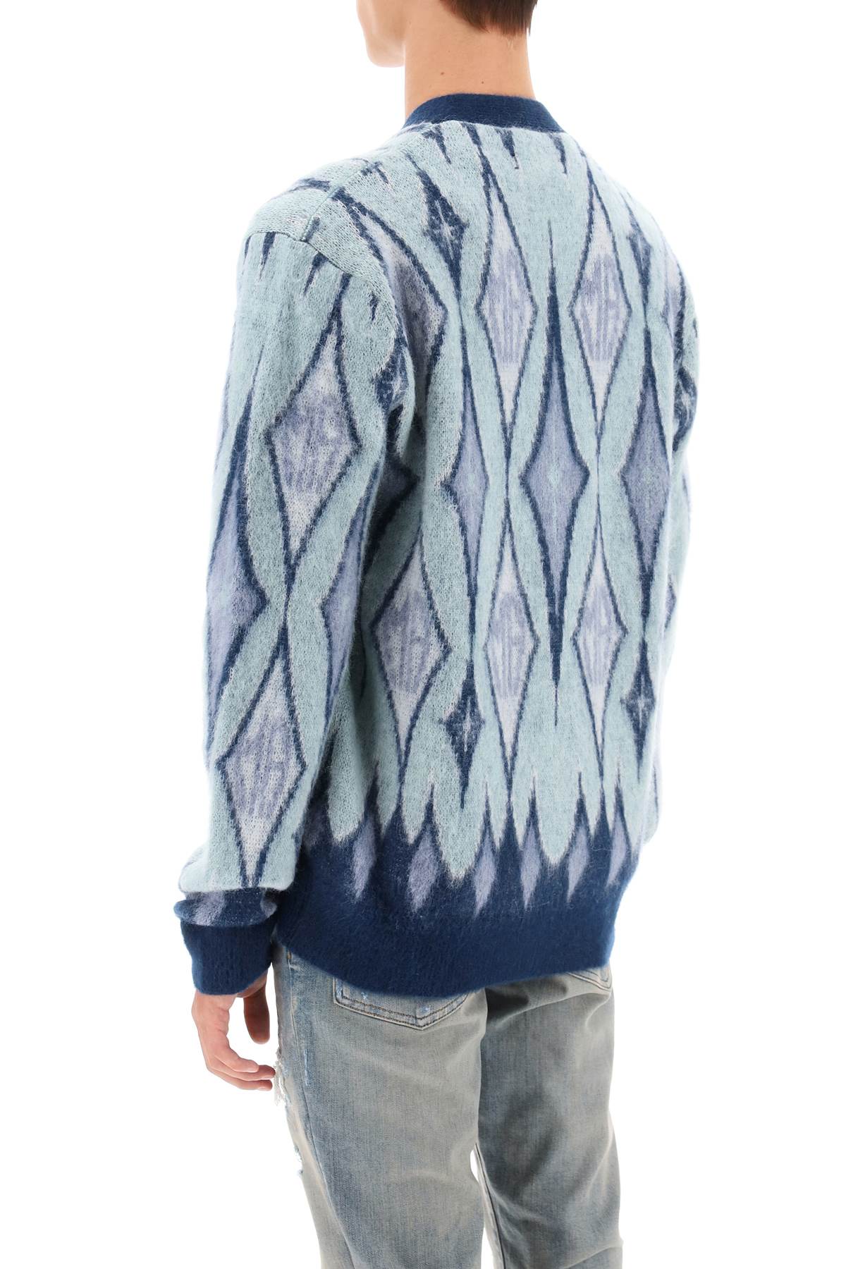 Amiri Argyle Bruhed-Yarn Cardigan Blue