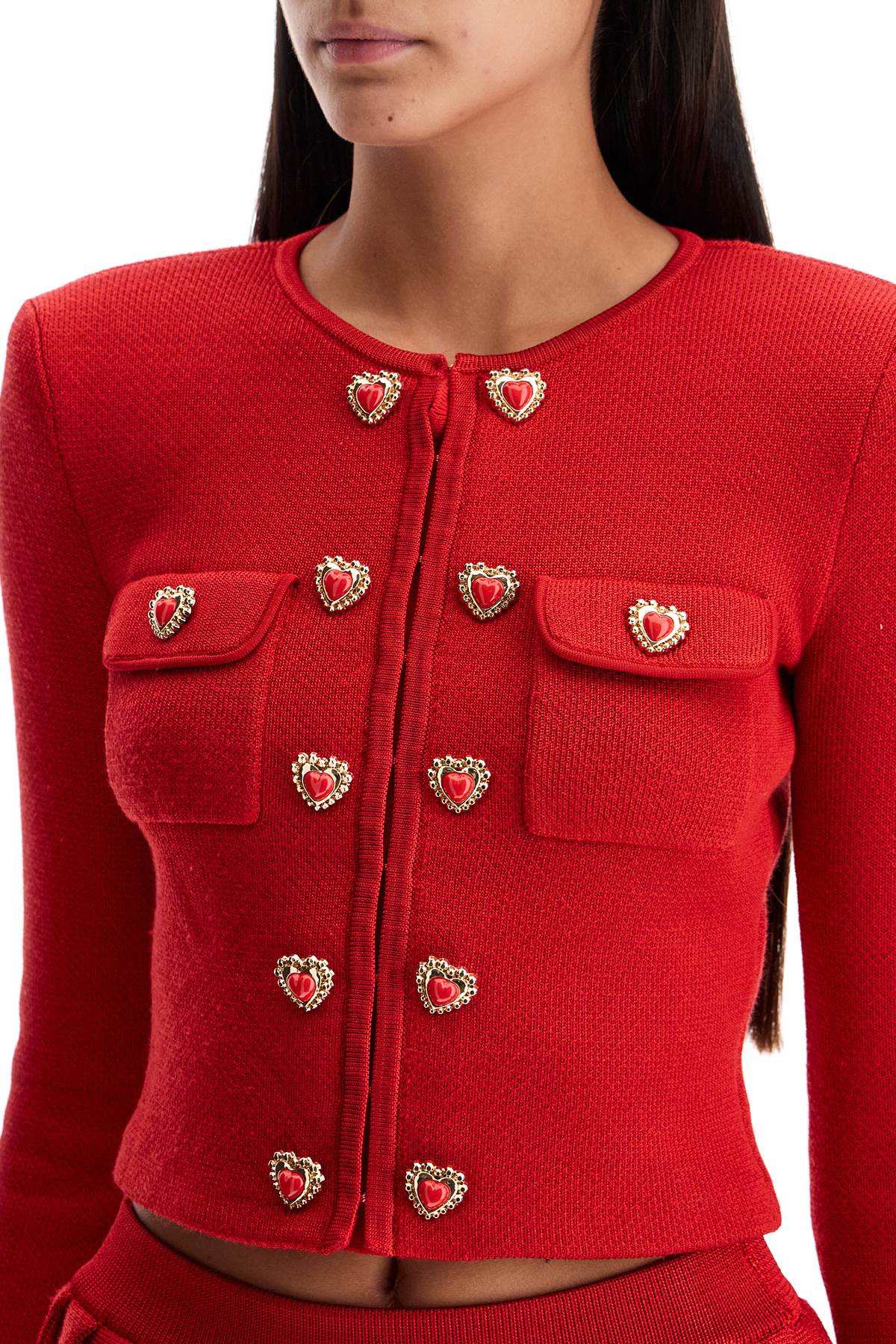 Self Portrait Short Knitted Cardigan With Heart-Shaped Buttons