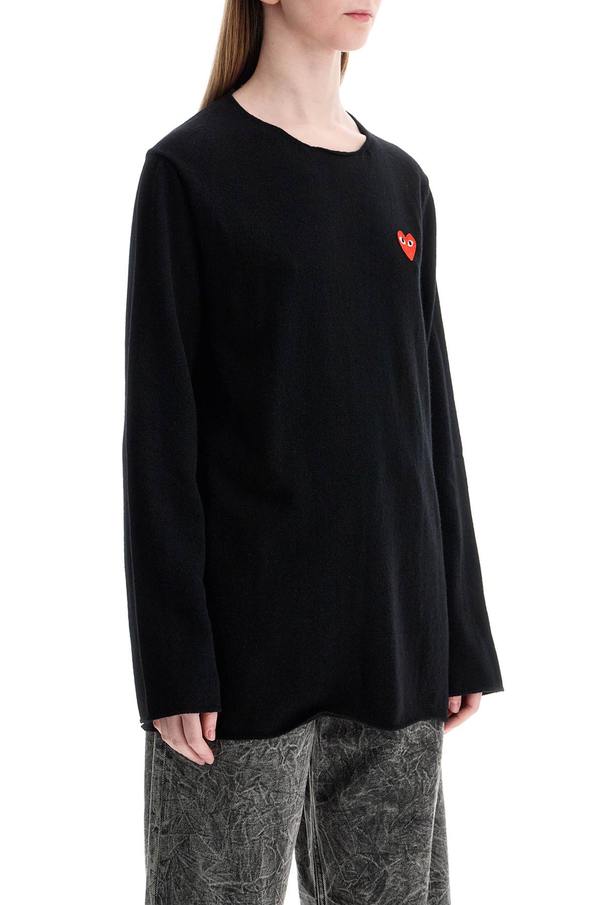 Comme Des Garcons Play Black Wool Sweater With Red Heart Logo And Wide Neck