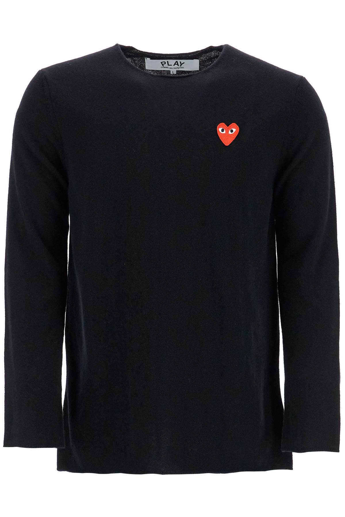 Comme Des Garcons Play Black Wool Sweater With Red Heart Logo And Wide Neck