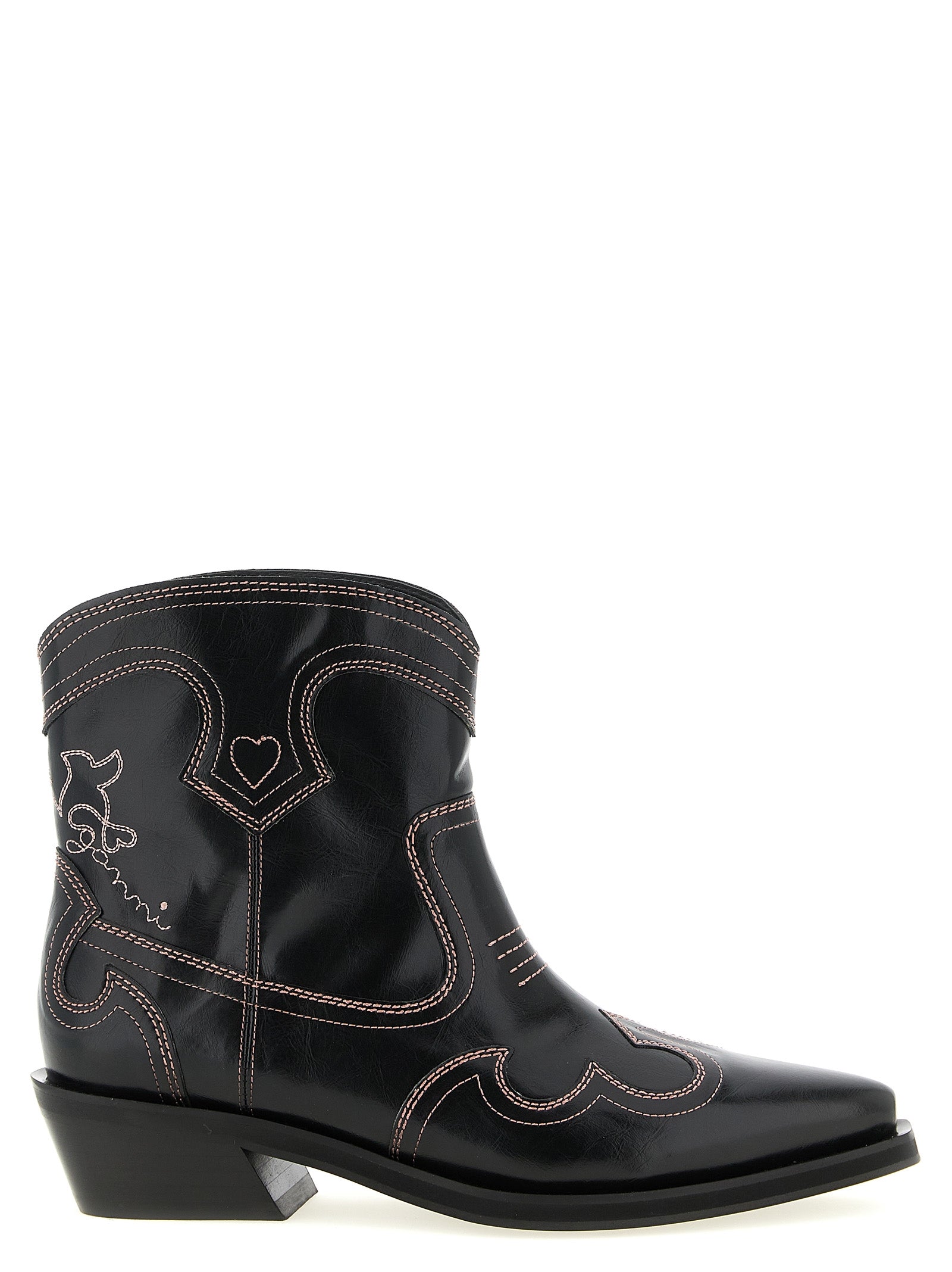 Ganni 'Low Shaft Embroidered Western' Ankle Boots
