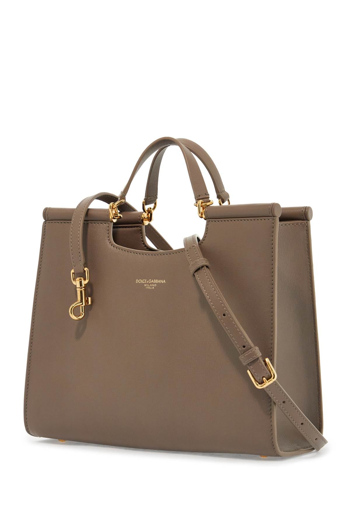 Dolce & Gabbana Beige Calfskin Tote Bag With Adjustable Shoulder Strap