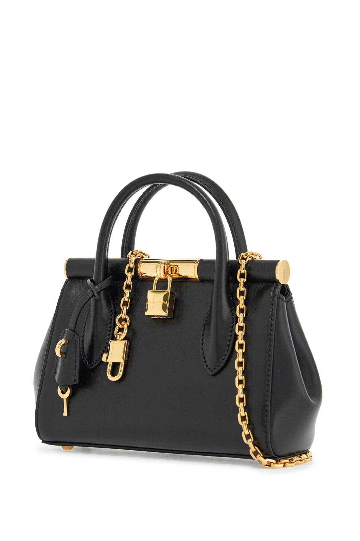 Dolce & Gabbana Black Calfskin Handbag With Gold Chain