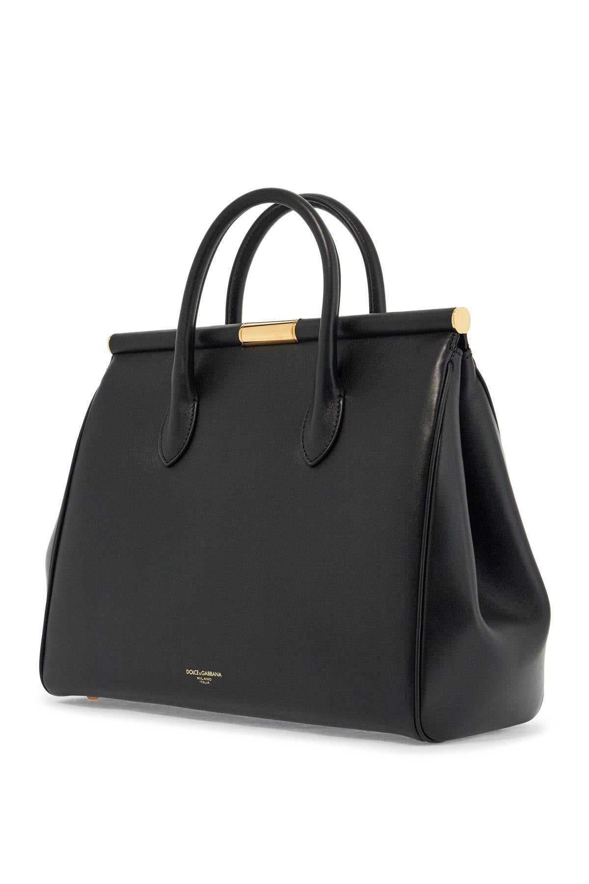 Dolce & Gabbana Black Calfskin Top Handle Bag With Classic And Structured Shoulder Strap