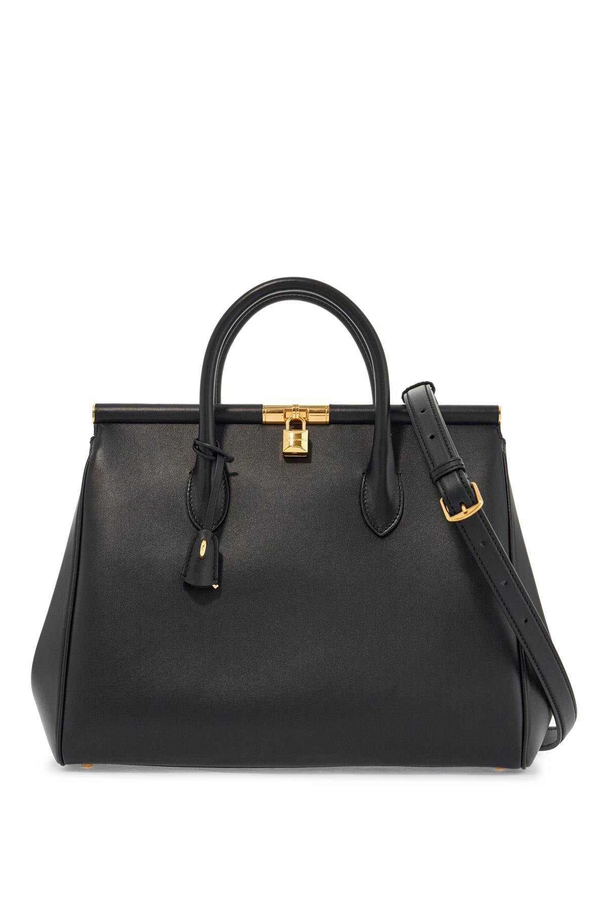 Dolce & Gabbana Black Calfskin Top Handle Bag With Classic And Structured Shoulder Strap