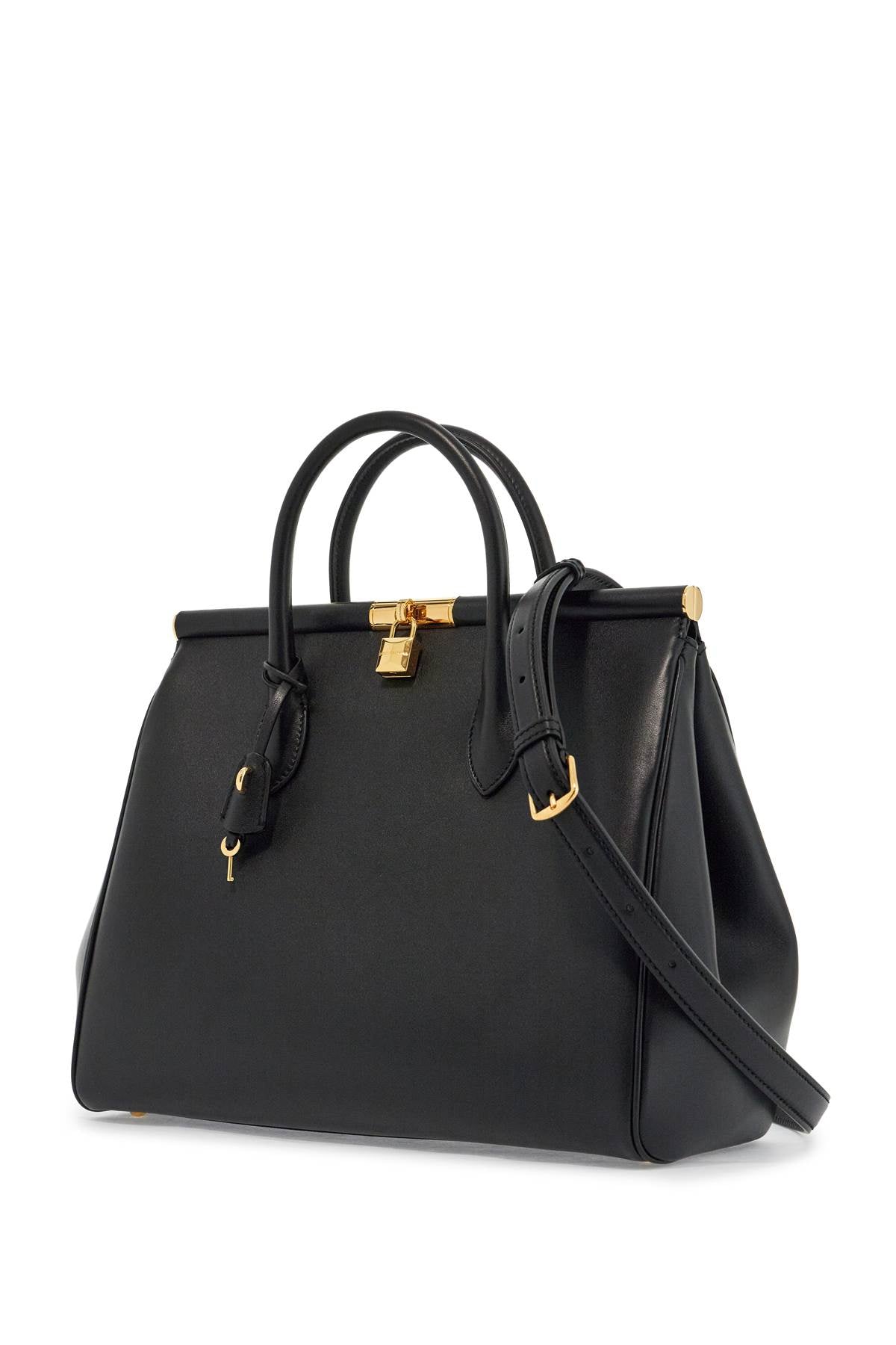 Dolce & Gabbana Black Calfskin Top Handle Bag With Classic And Structured Shoulder Strap