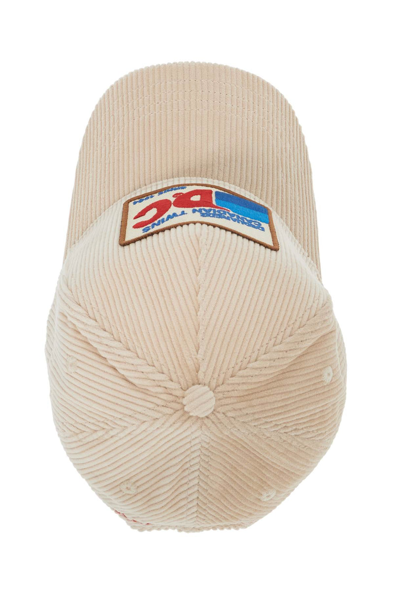 Dsquared2 Velvet Ribbed Baseball Cap With Nine Beige