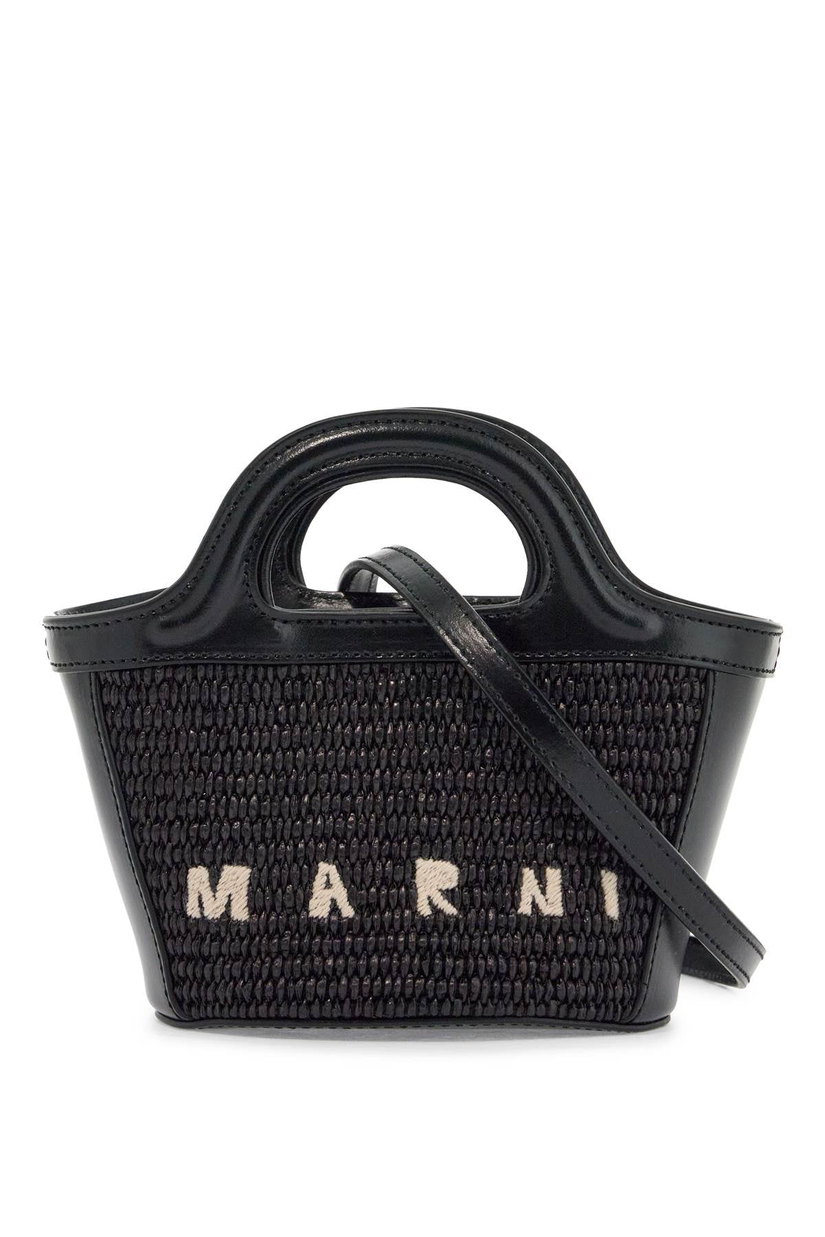 Marni Black Woven Cotton And Nylon Handbag With Leather Details And Removable Shoulder Strap