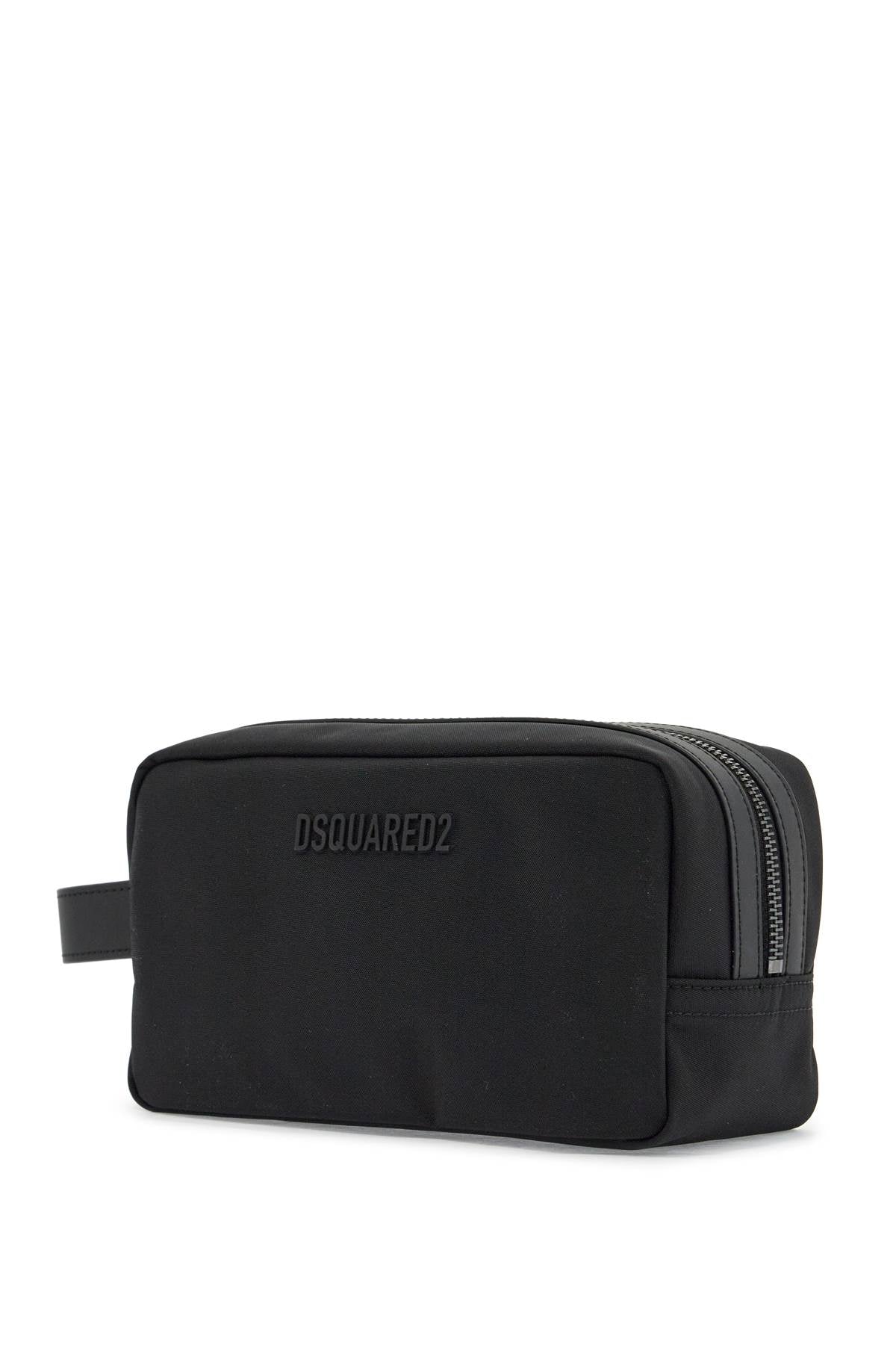 Dsquared2 Black Rectangular Beauty Case In Polyamide With Side Handle And Zip