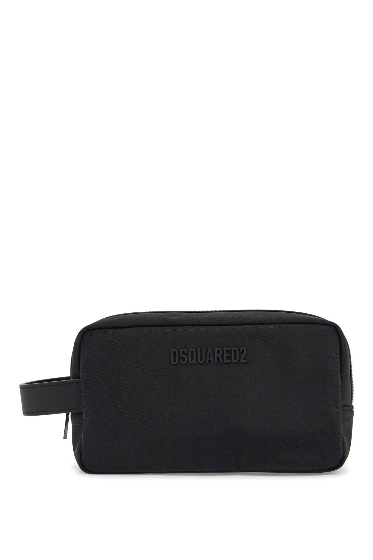 Dsquared2 Black Rectangular Beauty Case In Polyamide With Side Handle And Zip