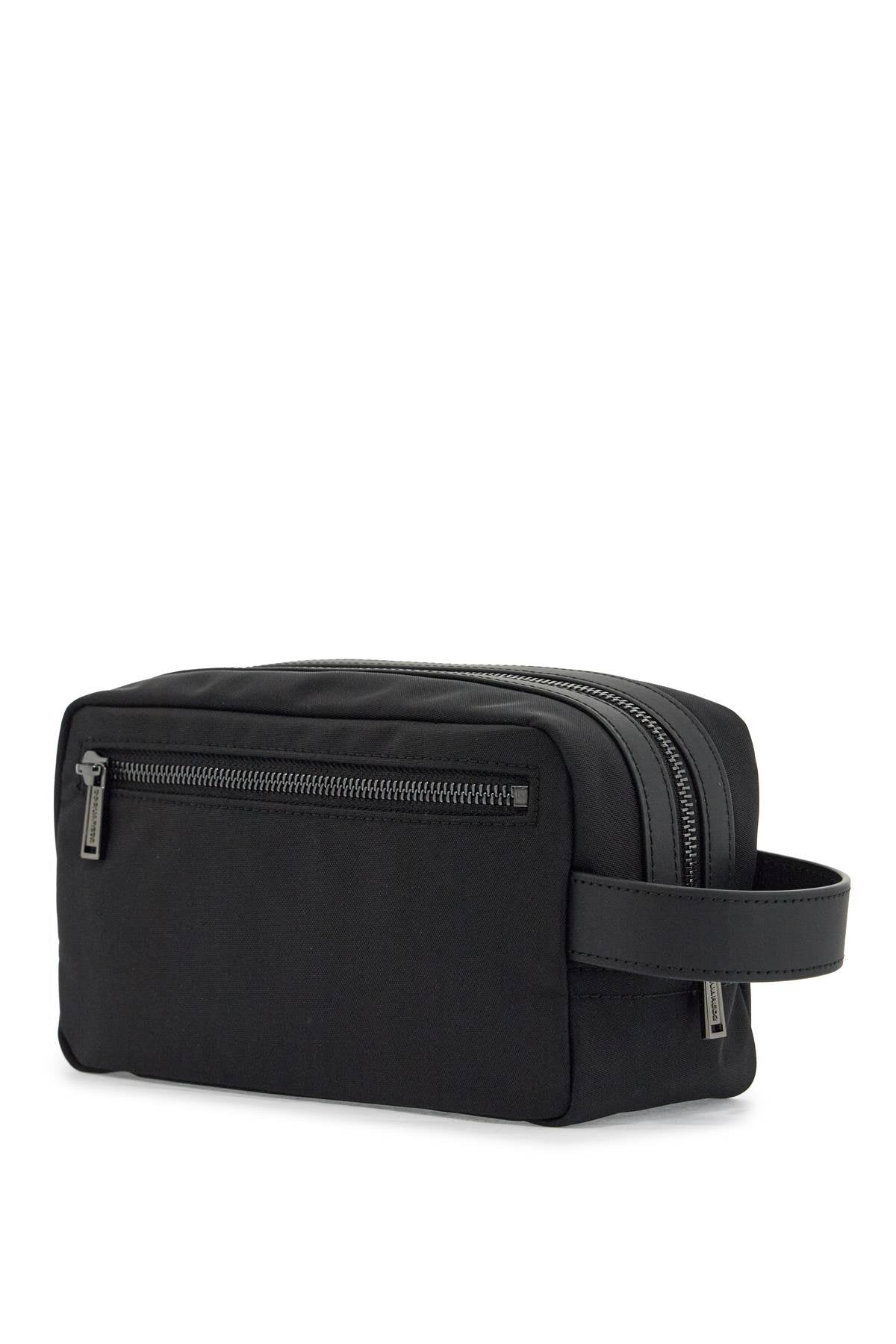 Dsquared2 Black Rectangular Beauty Case In Polyamide With Side Handle And Zip