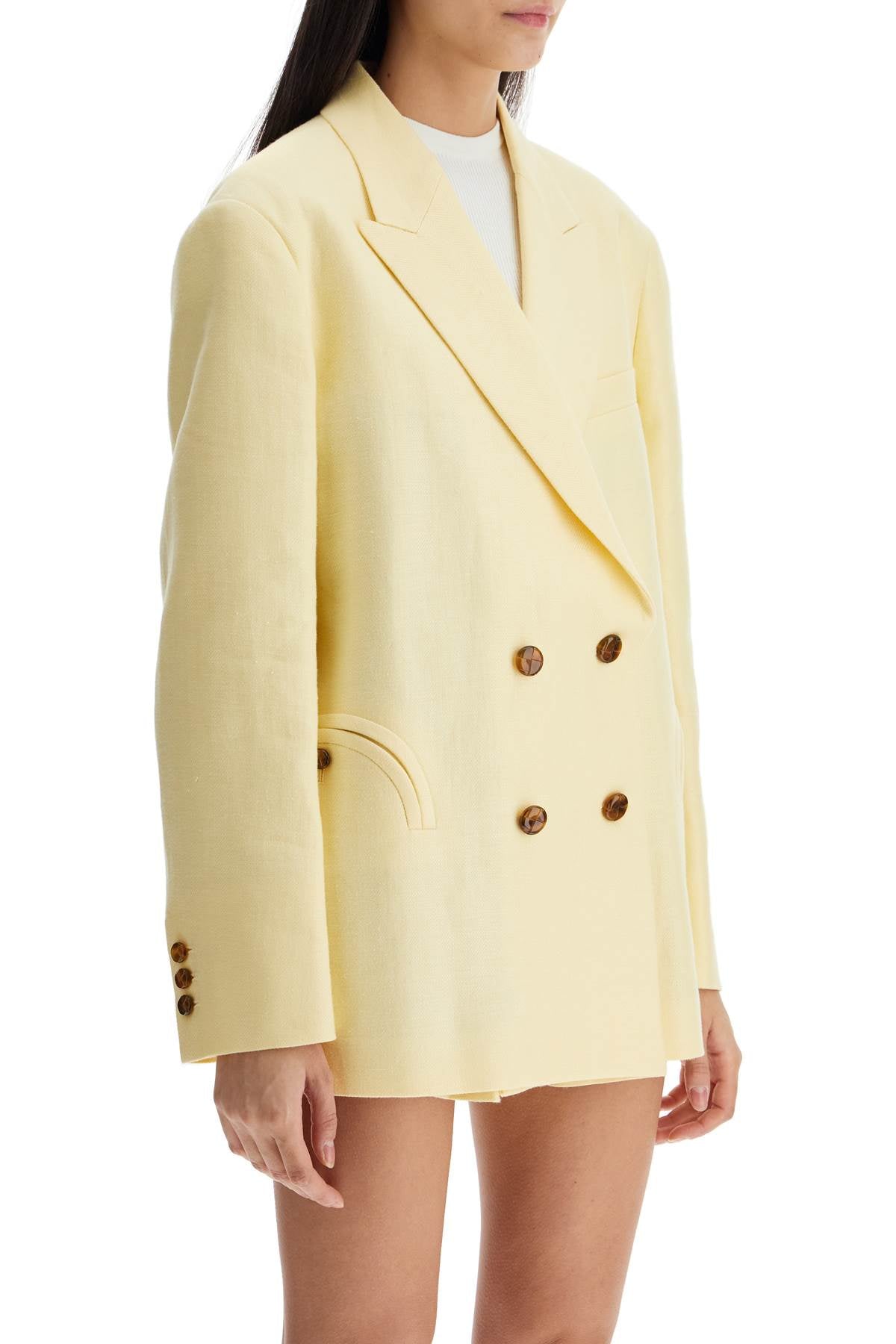 Blaze Milano Light Yellow Linen Oversized Blazer