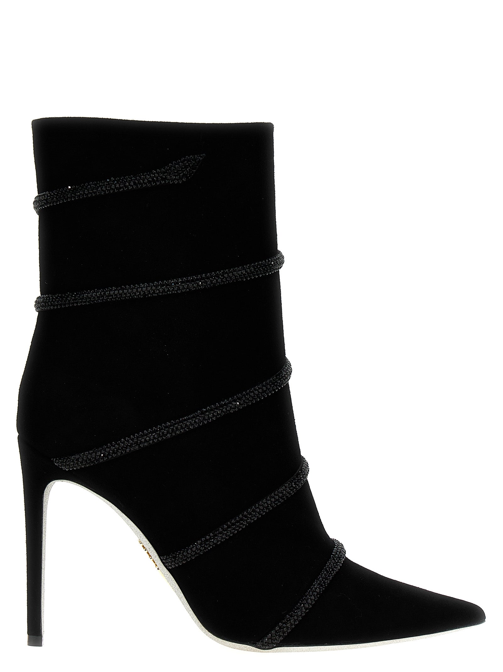 René Caovilla Suede Rhinestone Ankle Boots